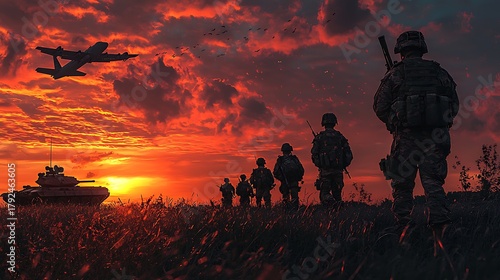 Army heroes standing tall under sky of fire and hope image