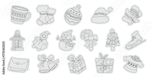 Christmas Holiday Coloring Page Vector Set