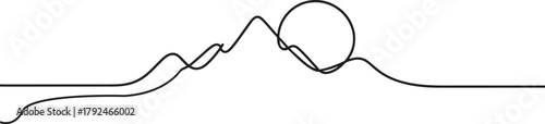 Minimalist mountain range with sun peak, clean line art for modern design inspiration
