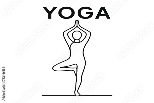 Simple line drawing of a person performing the tree pose in yoga