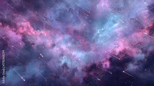 Abstract cosmic background featuring vibrant colors and retrograde orbit arrows, creating a mesmerizing visual experience of celestial movement and energy in the universe