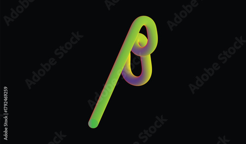 Abstract 3d rendering of a glowing neon green and purple beta symbol on black background