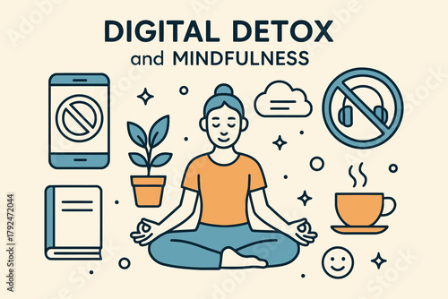 Woman meditating peacefully embracing digital detox and mindfulness practice