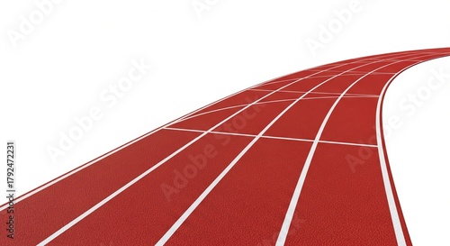 Curved Red Running Track on a White Background for Athletic Sports and Fitness Imagery