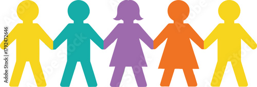 Unity, diversity, inclusion, teamwork, abstract people, community, support, equality, friendship, solidarity, group, connection, togetherness, stylized figures, human bond, colorful