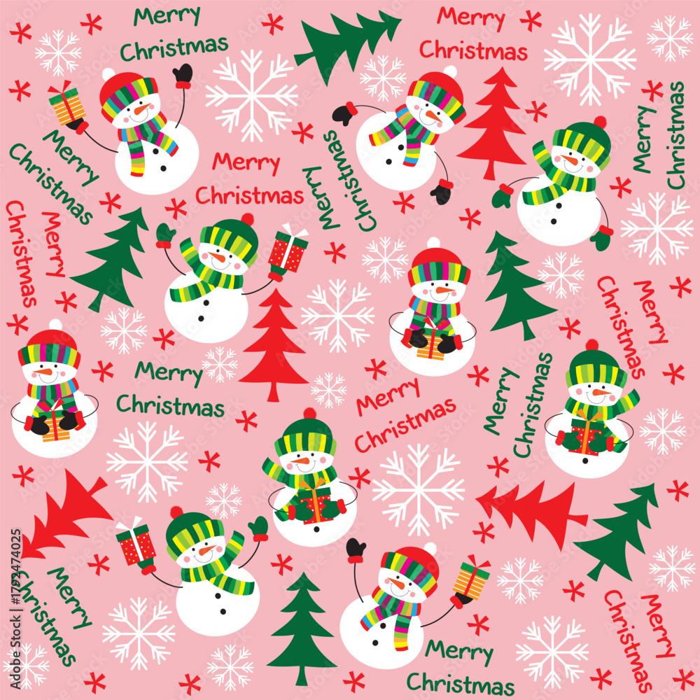 Fototapeta premium Christmas seamless pattern with cute snowman 
