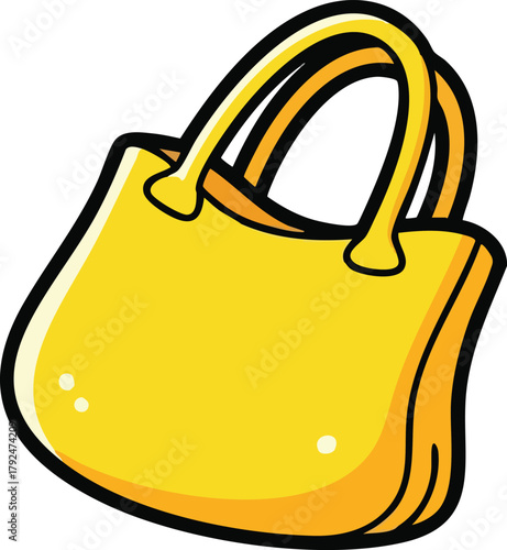 A Vibrant Yellow Handbag with Curved Handles on a White Background