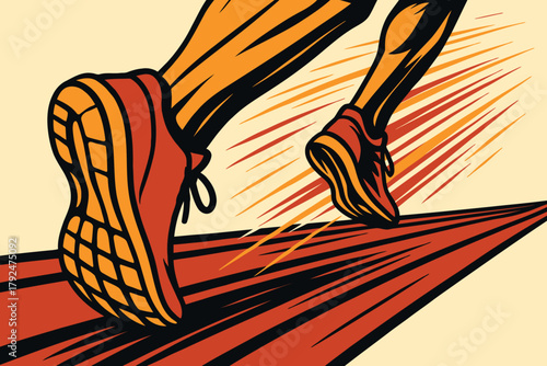 Close up of runner s legs and feet in motion on a track