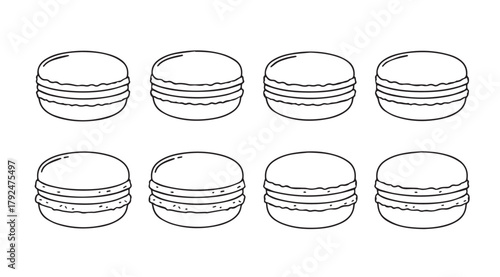 Eight hand drawn outline macarons arranged in two rows silhouette