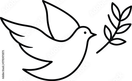 A simple line drawing of a dove carrying an olive branch, symbolizing peace and hope