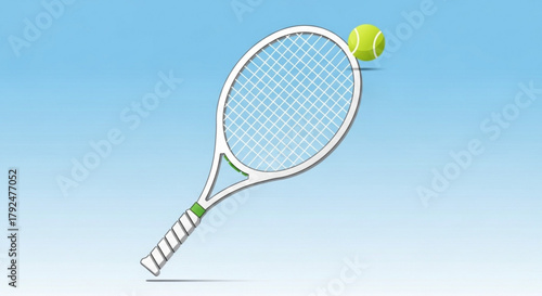 Illustration of a tennis racket with a ball on a blue background, perfect for sports, recreation, and healthy lifestyle themes