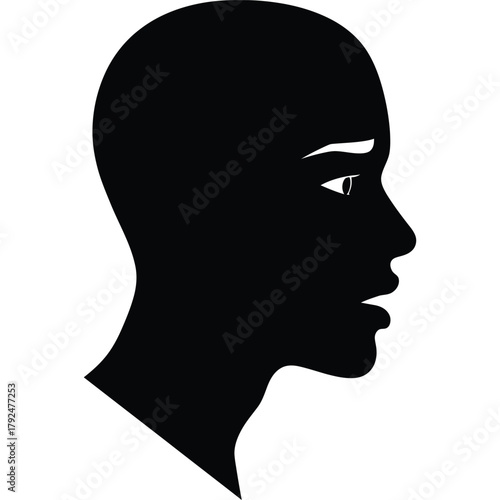 Silhouette of a human head in profile, black on white face illustration graphic vector person side view outline