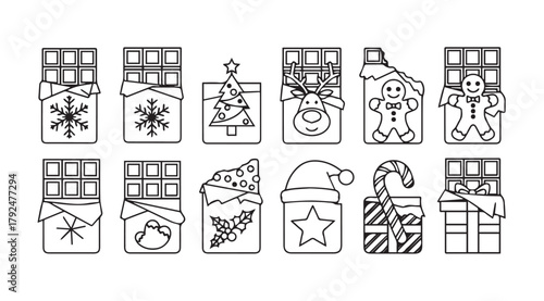 Collection of christmas chocolate bar illustrations in silhouette style