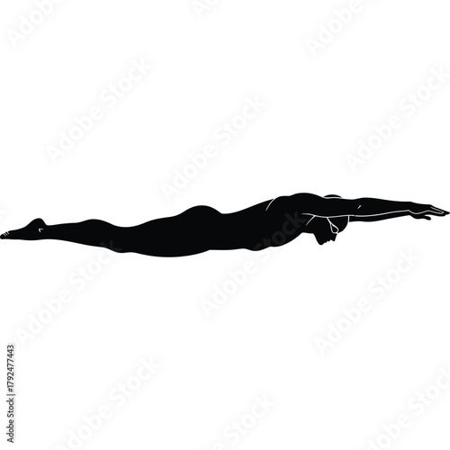 Silhouette of a person swimming, isolated on white sport athlete water exercise fitness activity motion crawl