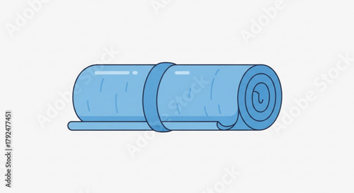Illustration of a rolled up blue yoga mat, perfect for fitness, exercise, and relaxation themed designs