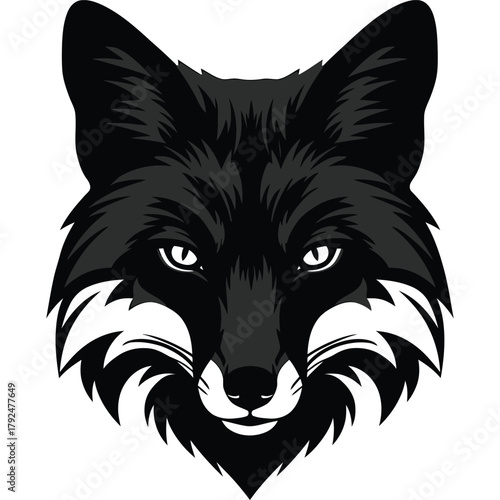 Stylized Fox Head Illustration in Black and White animal wildlife vector face portrait monochrome graphic design
