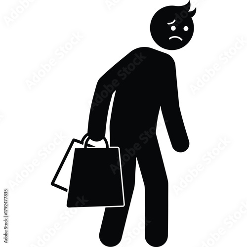 Tired shopper carrying shopping bags icon exhaustion stick figure vector illustration burden consumerism
