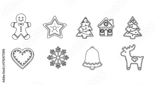 Collection of festive christmas cookie cutter silhouettes in various shapes