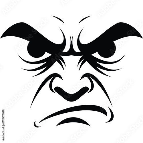 Angry face expression in black and white vector illustration cartoon emotion mood upset frustrated scowl brow