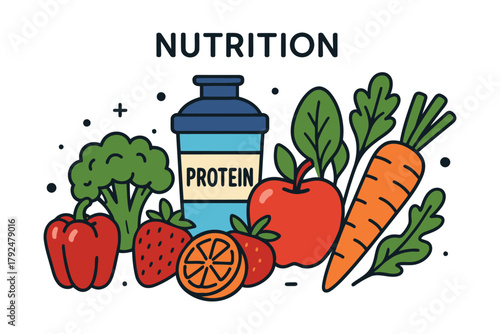 Healthy food choices and protein supplement for nutrition and fitness