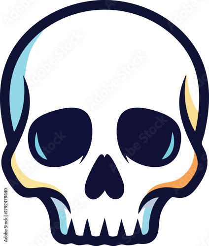 Cartoon Skull With Dark Eye Sockets And Teeth Against White Background