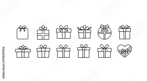 Collection of hand drawn gift boxes and presents silhouette icons