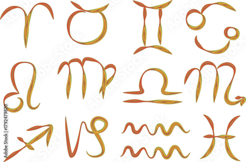 reddish orange colorful hand drawn pattern creative astrology signs