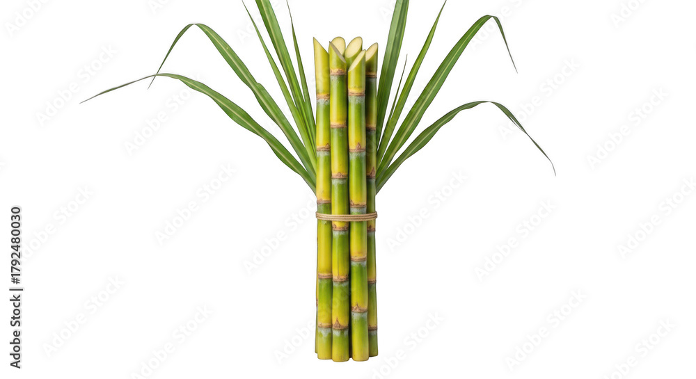 Fototapeta premium Fresh green lemongrass stalks tied together isolated on black for culinary use