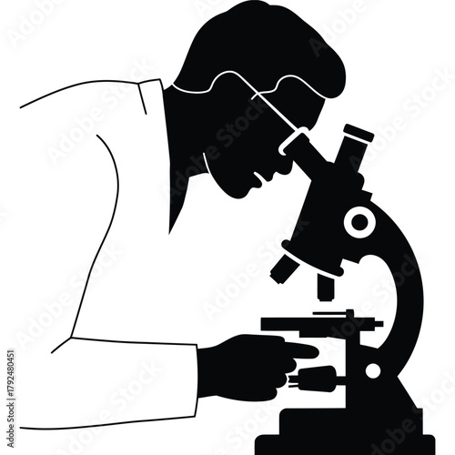 Scientist Using Microscope Silhouette Illustration lab research science biology chemistry doctor medical medicine