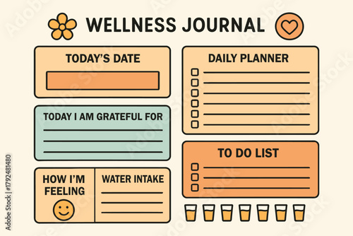 Wellness journal page with daily planner gratitude and to do list