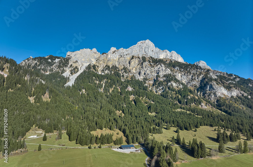 aerial photo of Rote Flueh mountain summit in Tannheim Valley, Tyrol, Austria