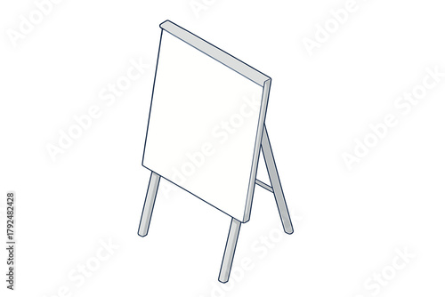 Minimalist isometric outline of a blank flip chart presentation board on a tripod stand