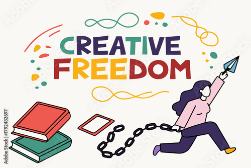 Creative freedom illustration: Breaking free from chain for art