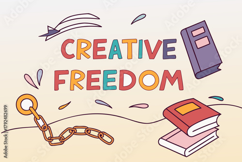 Creative freedom theme with book, chain, and star element graphic illustration