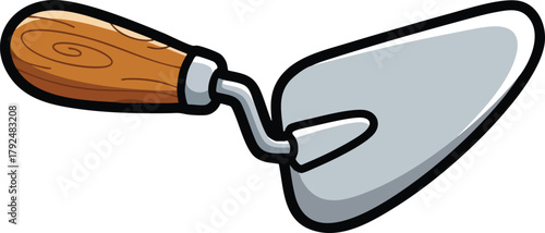 Silver Trowel With Wooden Handle Isolated on White Background