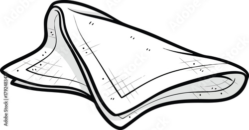 Simple White Handkerchief Folded With Outline Detail On White Background