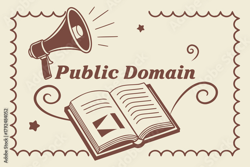 Public Domain illustrated graphic with megaphone and open book 
