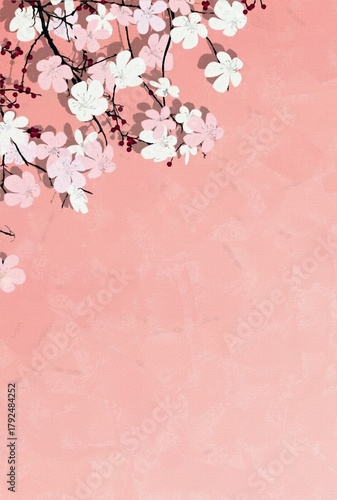 Graphic arts floral template with copy space, canvas texture postcard, invitation