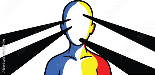 Abstract Human Silhouette With Colorful Sections Targeted By Black Beams