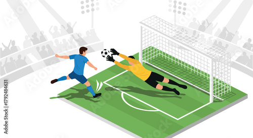 Isometric soccer match goalkeeper save on field