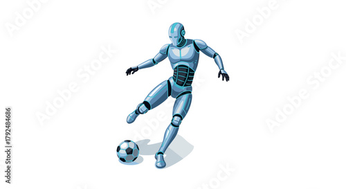 Futuristic robot playing soccer with energy in dynamic pose