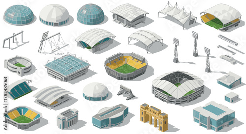 Isometric designs of diverse sports arenas and stadium structures