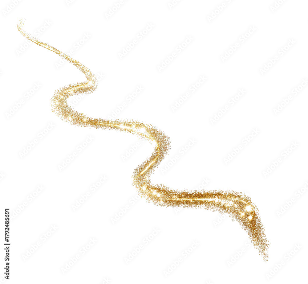 Fototapeta premium Curved golden glitter trail on transparent background for creative design
