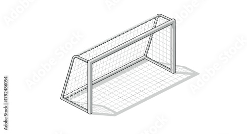 Isometric minimalist soccer goal with shadow on white background