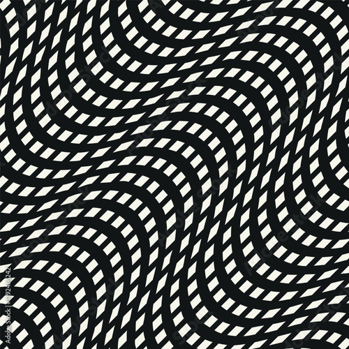 Vector seamless pattern. Modern monochrome texture. Repeating abstract background. Dotted wavy geometric stripes. This graphic monochrome design. Can be used as a swatch in Illustrator.