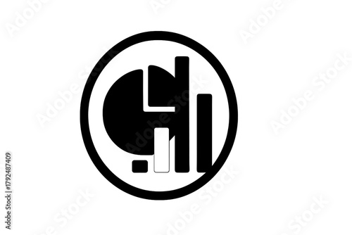 Abstract data visualization showing pie chart and bar graph within a circular frame