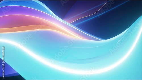 Abstract image with a futuristic composition featuring geometric shapes and dynamic lighting in cool shades of blue, violet, light blue and gold.