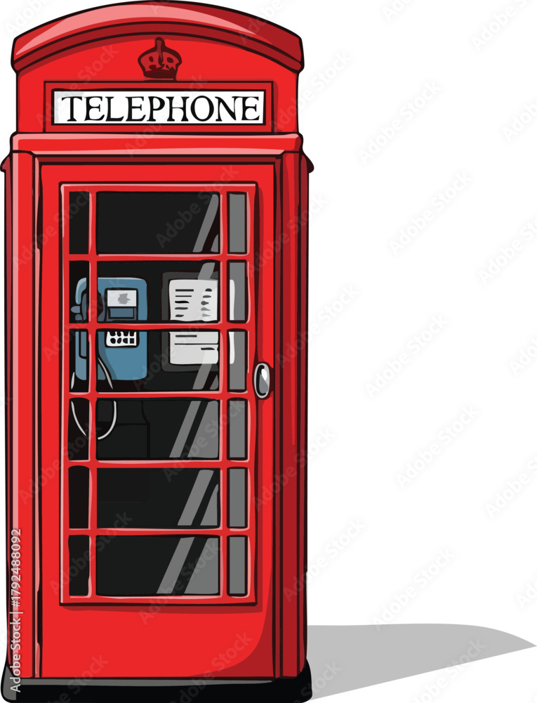 Fototapeta premium Red British Telephone Booth Classic Landmark Icon Isolated on White Background
