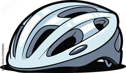 White Bicycle Helmet with Gray Accents and Ventilation Grooves Isolated on White Background
