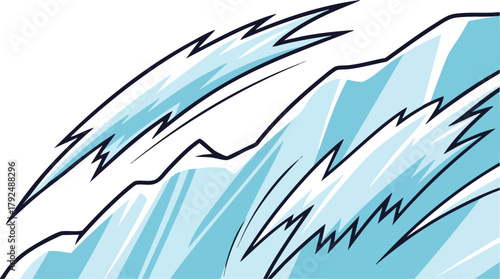 Stylized Blue Water Waves Crashing Against Shoreline With Jagged White Foam Details